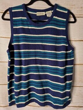 White Stag Navy, Teal & Cream Striped Knit Tank